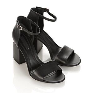 Alexander Wang Abby Cut Out Sandals, Black Leather Silver Hardware, Size 38/7.5